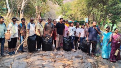 olunteers removing plastic waste during Palakonda Hills plastic cleanup drive
